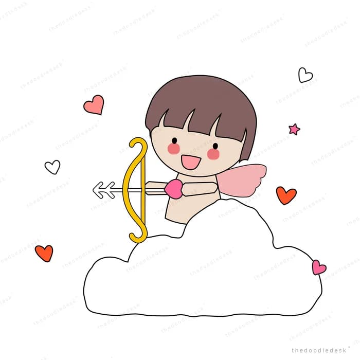 Winged cupid on a cloud drawing a bow