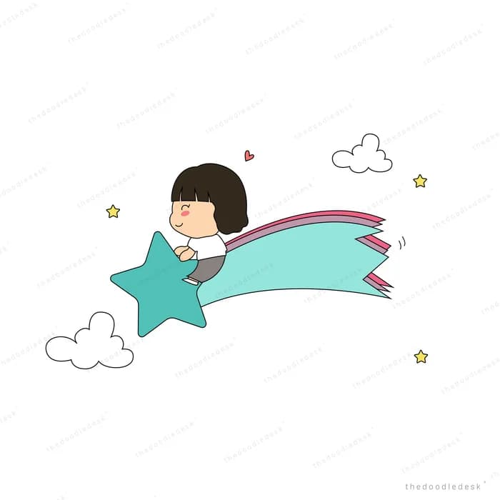 Boy riding a shooting star with a long tail