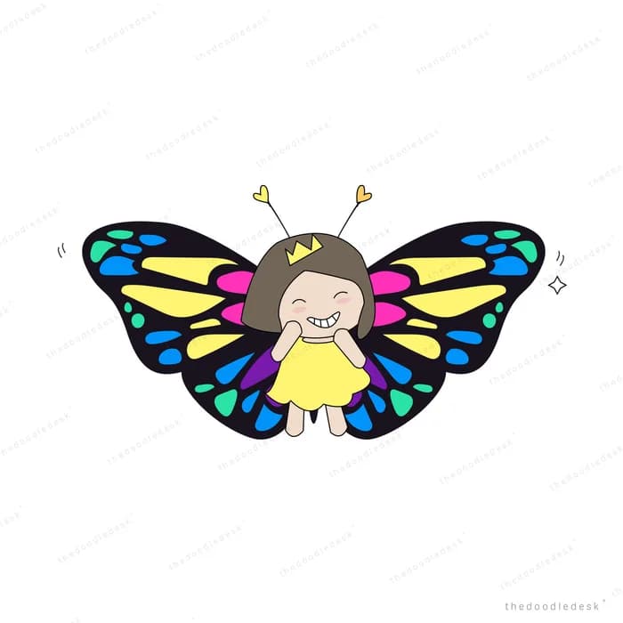 Girl with large butterfly wings