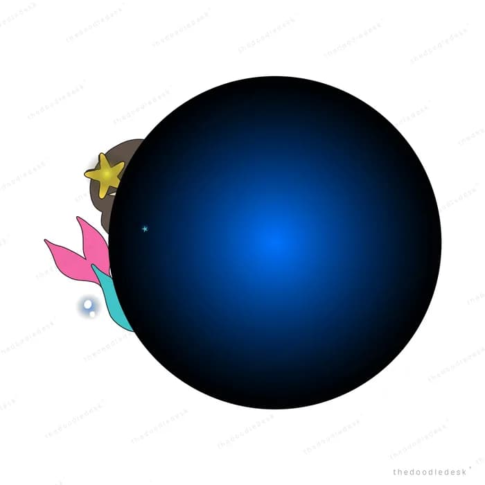 Small bird beside a large dark glowing sphere