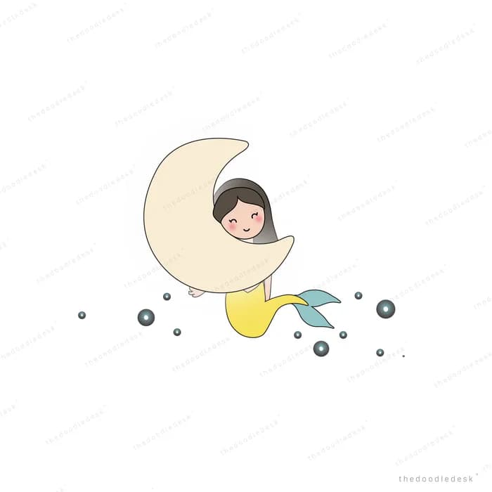 Small mermaid resting inside a crescent moon