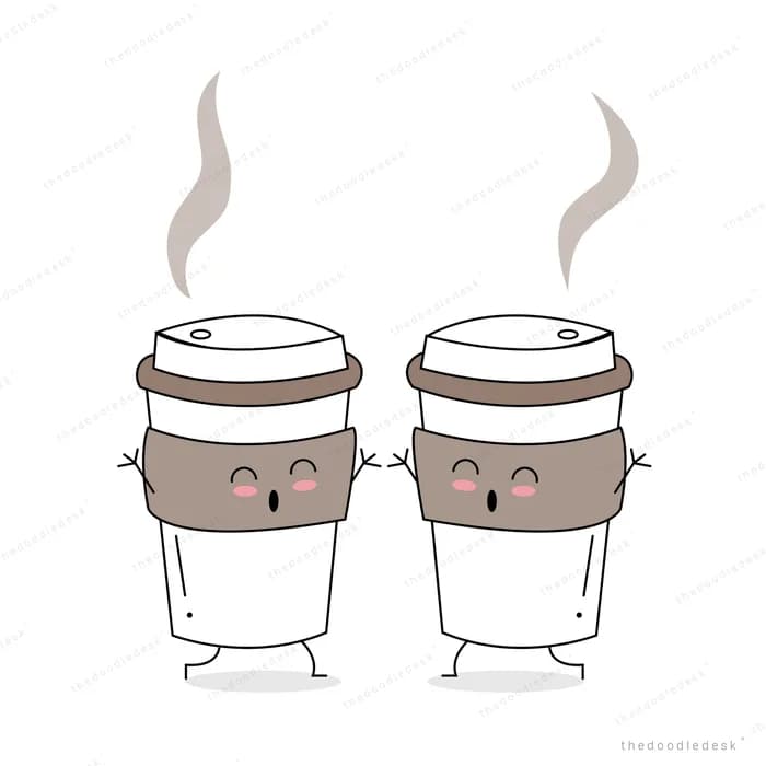 Two takeaway coffee cups with rising steam