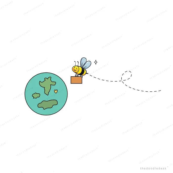 Small earth with a plant and a bee flying by