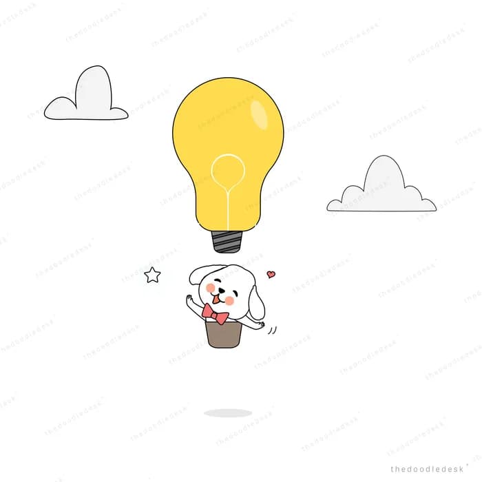 Dog hanging beneath a glowing light bulb balloon