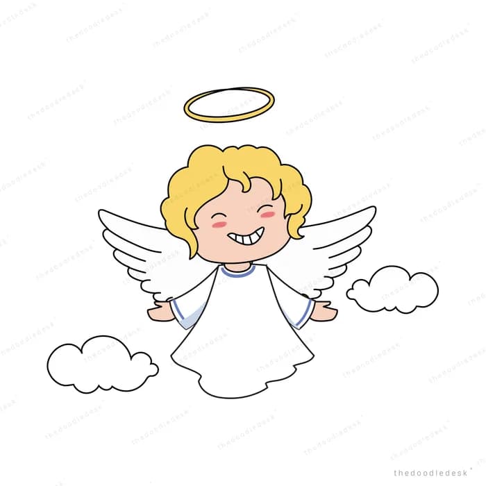 Small angel with a halo standing on a cloud