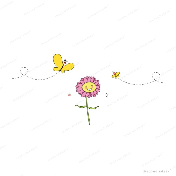 Butterflies circling a single pink flower
