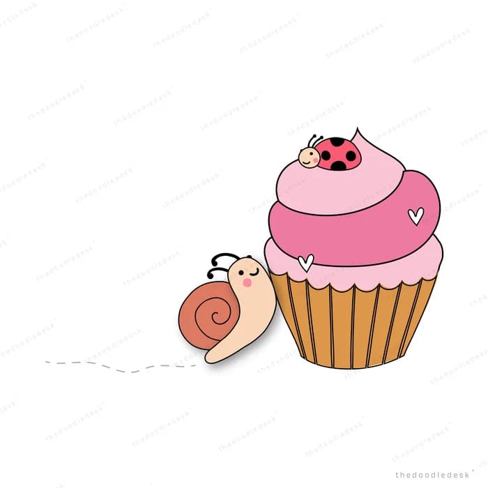 Large frosted cupcake with a ladybug and snail