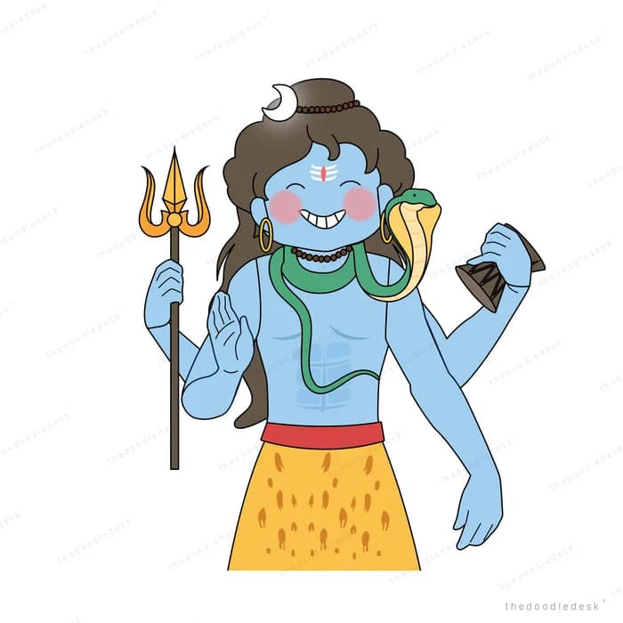 Blue-skinned Shiva figure with a trident