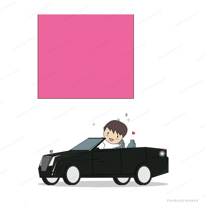 Black car below a plain pink panel