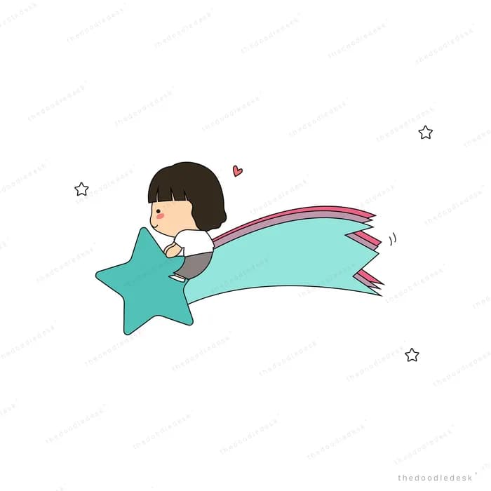 Girl riding a teal shooting star