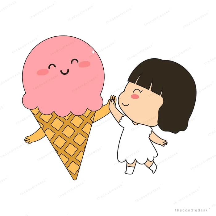Girl hugging a giant smiling ice cream cone