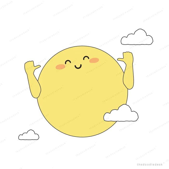 Smiling yellow moon stretching among clouds