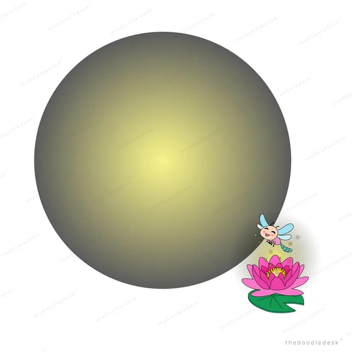 Glowing sphere beside a small lotus and insect