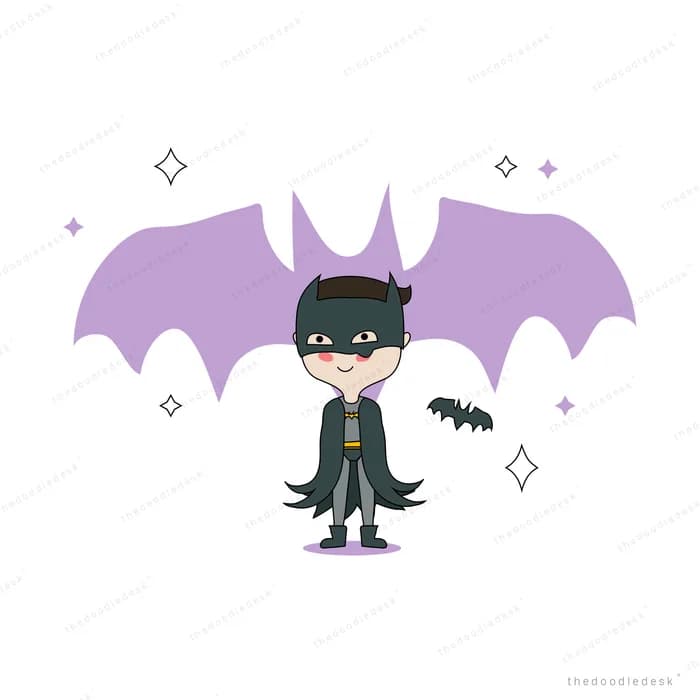 Child in a bat costume with purple wings