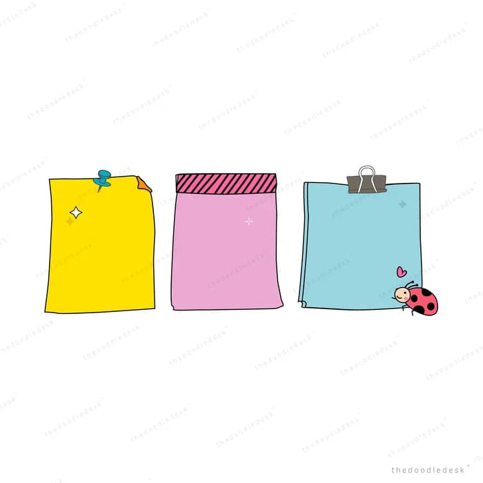 Three coloured notepads with a ladybug