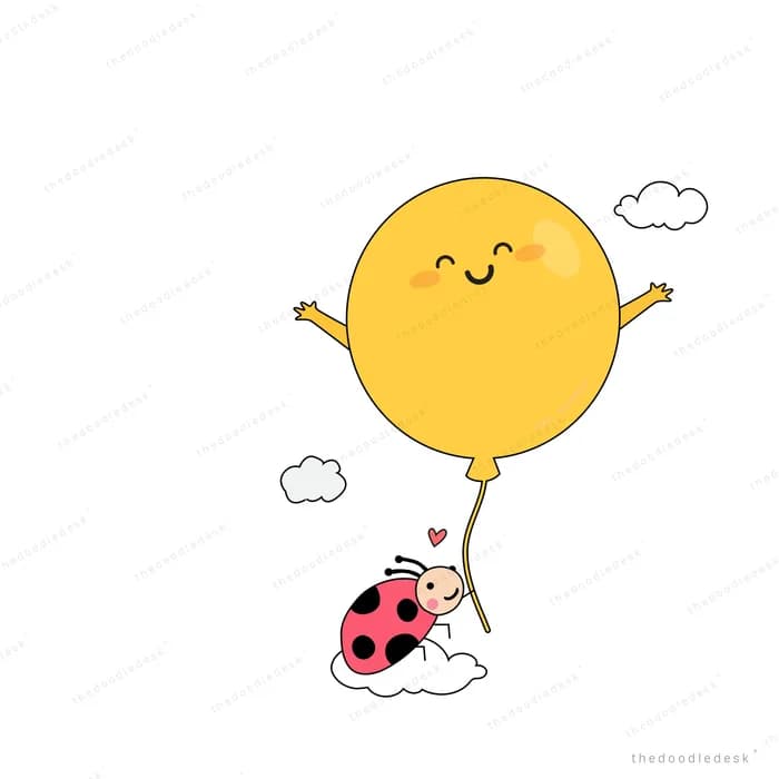 Ladybug holding a string tied to a smiling sun