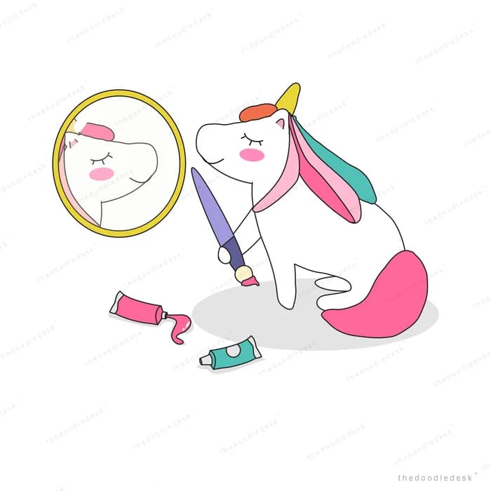 Unicorn painting itself before a mirror