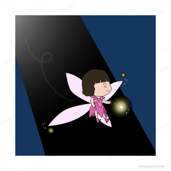 Pink-winged fairy glowing in the dark