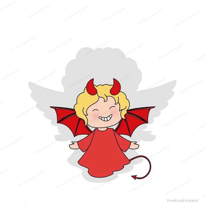 Child in a devil costume against a grey cloud
