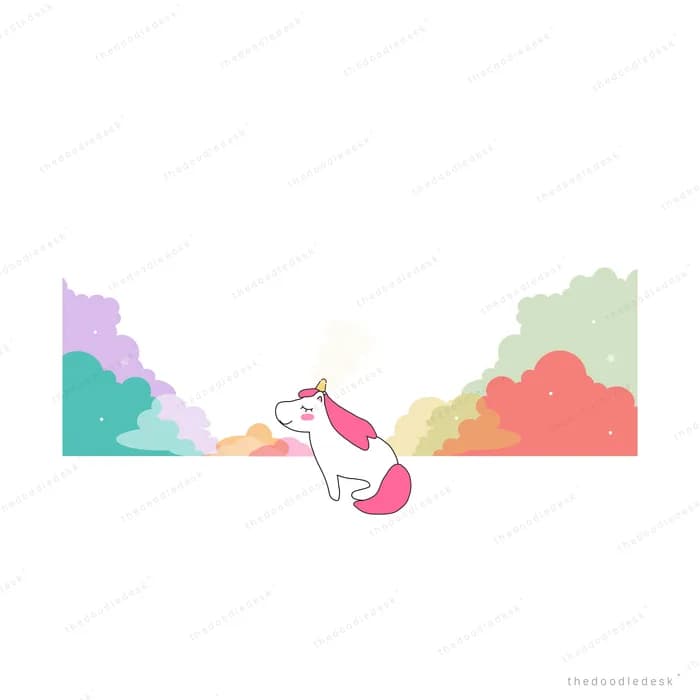 Unicorn running through vivid pastel clouds