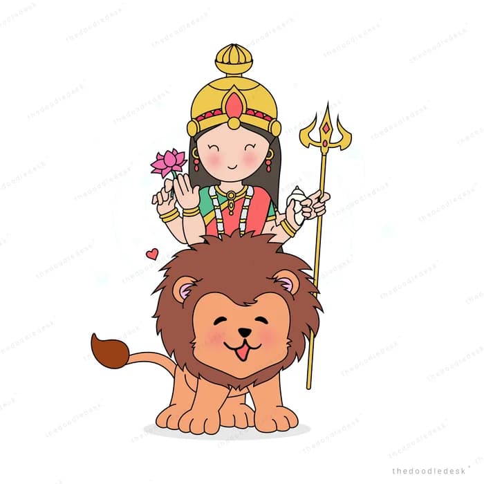 Goddess with a trident riding a lion