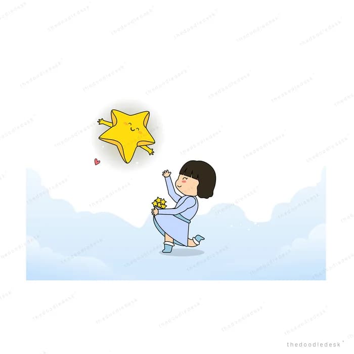 Boy on a cloud reaching for a star in a dark orb
