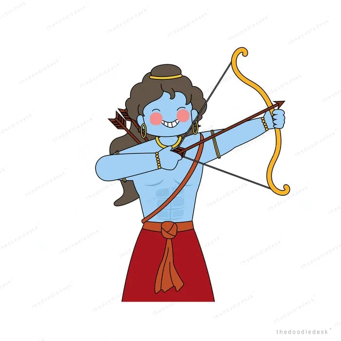 Blue-skinned archer deity drawing a bow