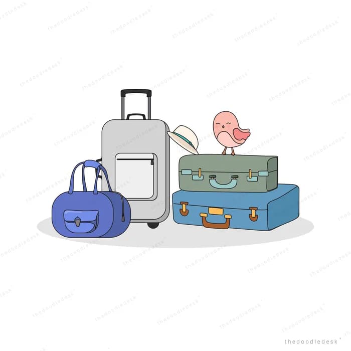 Set of suitcases with a small bird on top