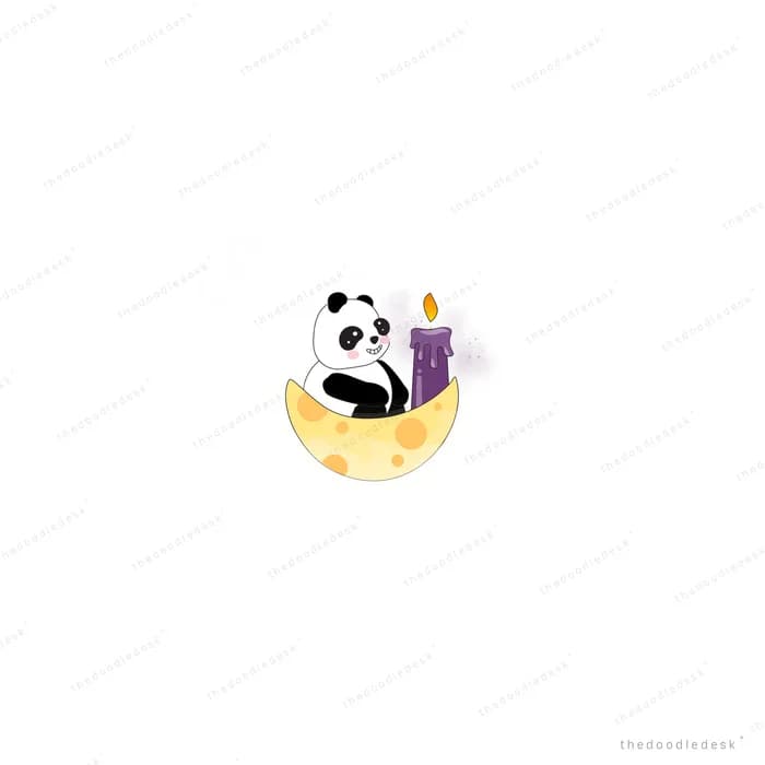 Panda resting on a small crescent moon