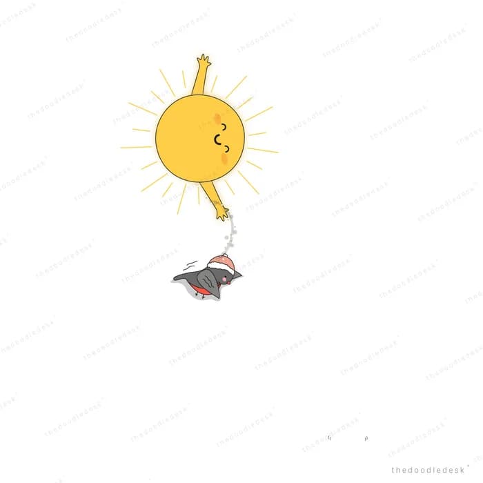 Ladybug holding a string tied to a smiling sun