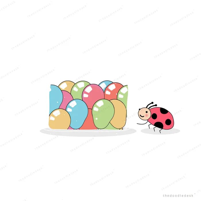 Row of decorated easter eggs with a ladybug