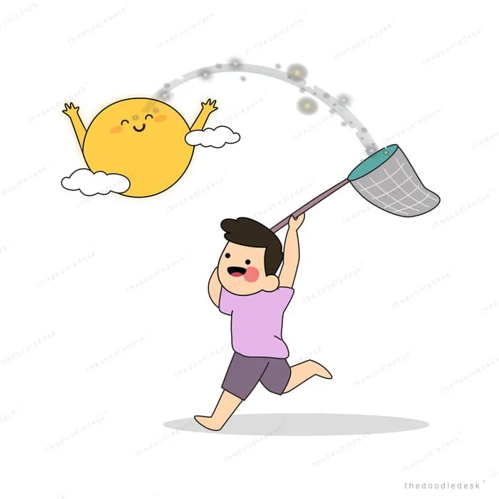 Boy chasing a smiling moon with a net