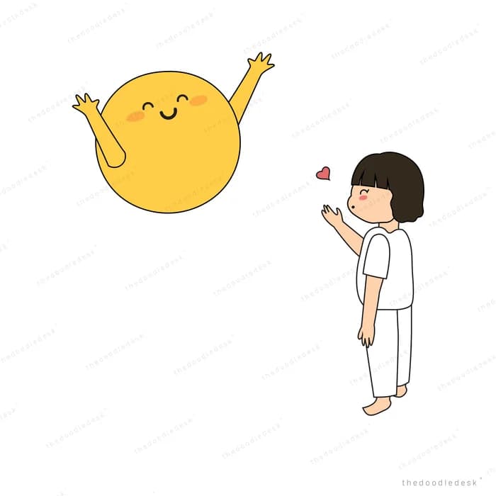 Girl greeting a smiling round sun