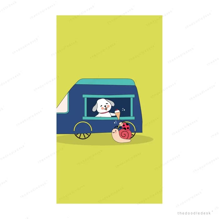 Small car on a yellow ground with a ladybug