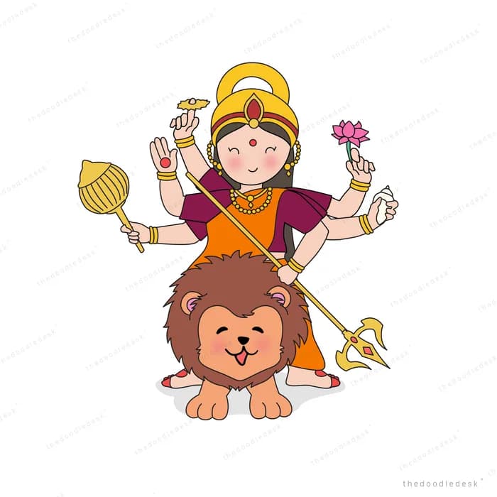 Multi-armed goddess seated on a lion