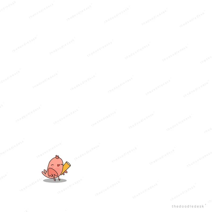 Tiny red bird carrying a small yellow envelope alone on a large empty field