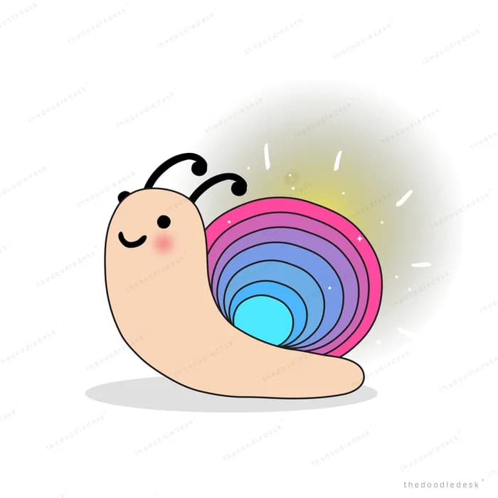 Snail carrying a glowing galaxy shell striped with rainbow rings