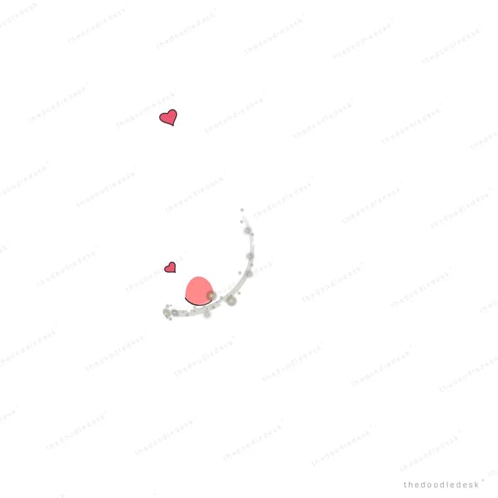 Tiny pink bird perched on a thin dark branch with small hearts floating