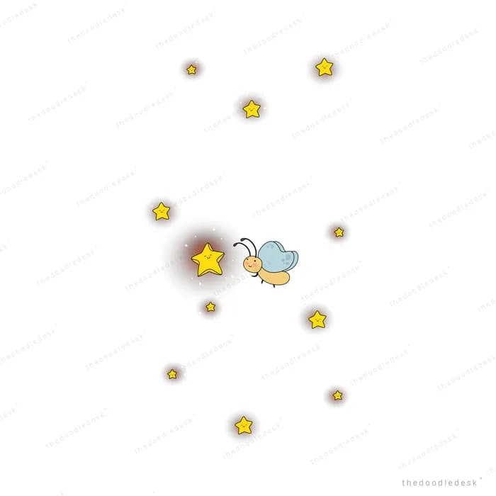 Small bird beside a glowing star among dark round lights