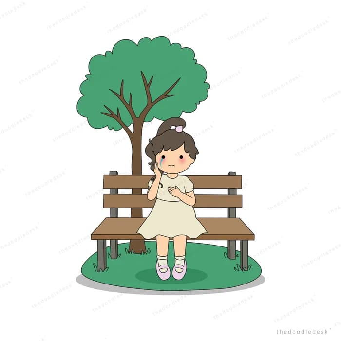 Girl in a white dress standing on a park bench under a big green tree