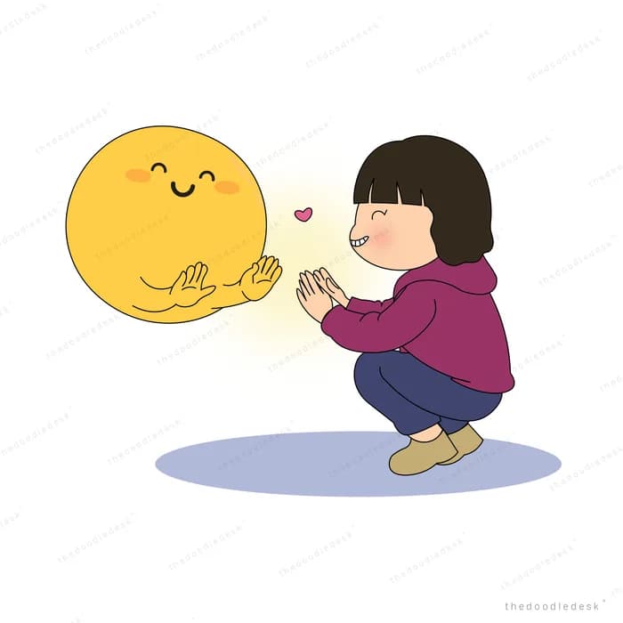 Girl holding a large smiling sun in her hands