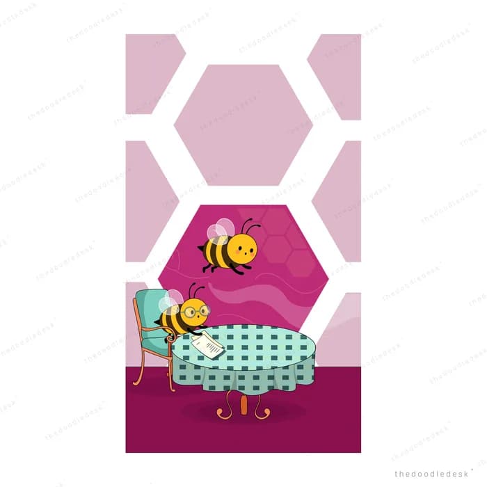 Two bees resting on smiling flowers in a magenta planter