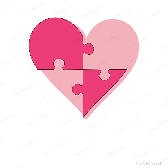Large pink heart split into two interlocking puzzle pieces