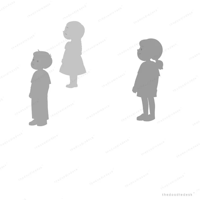 A single faint grey silhouette of a person on an otherwise empty field