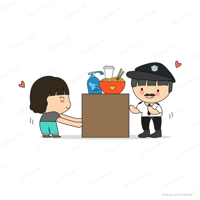 Children carrying a box together with a helper in uniform