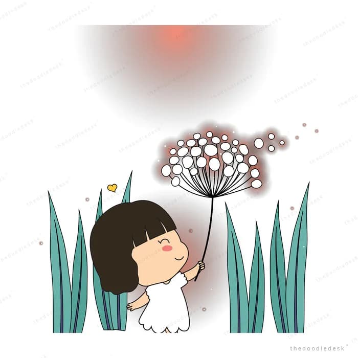Girl standing in tall grass under a dark canopy