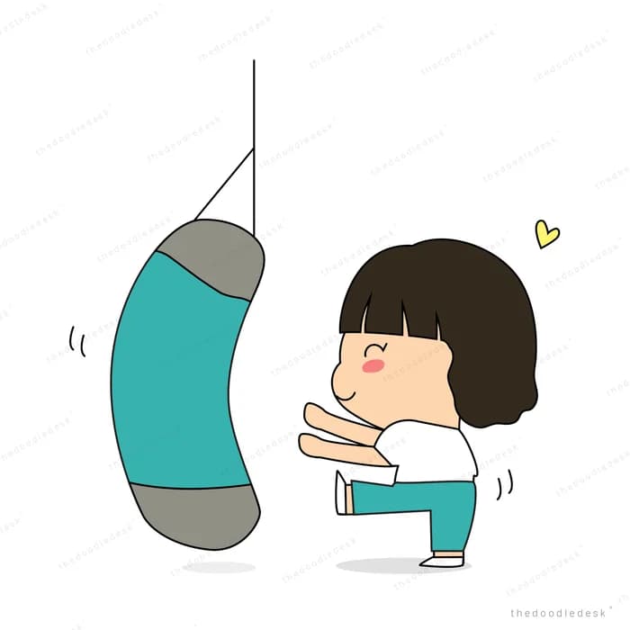 Child crouching beside an oversized pen
