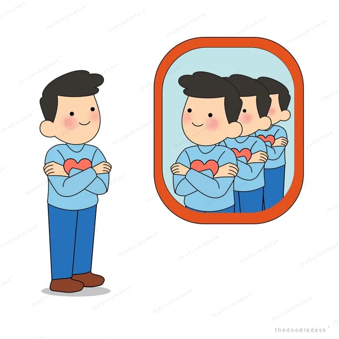 Man facing a mirror that reflects several copies of him