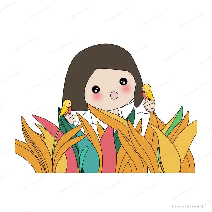 Girl standing in tall wheat holding a small bird