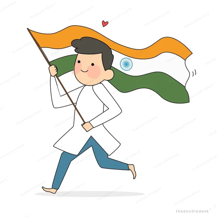 Woman running while carrying the Indian tricolour flag